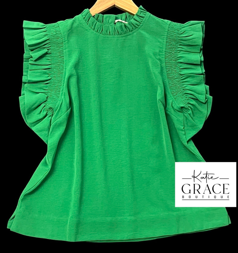 "Tabitha" Ruffled Sleeve Blouse - The Katie Grace Boutique