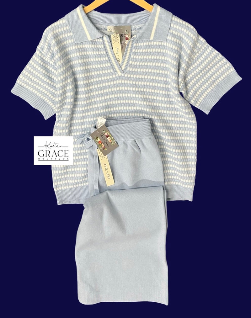 "Madilyn" Matching Separates, Blue - The Katie Grace Boutique