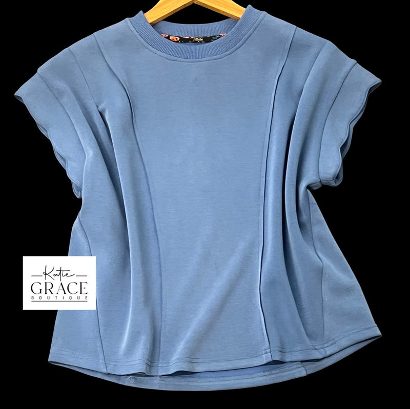 "Tanya" Scalloped Sleeve Top - The Katie Grace Boutique