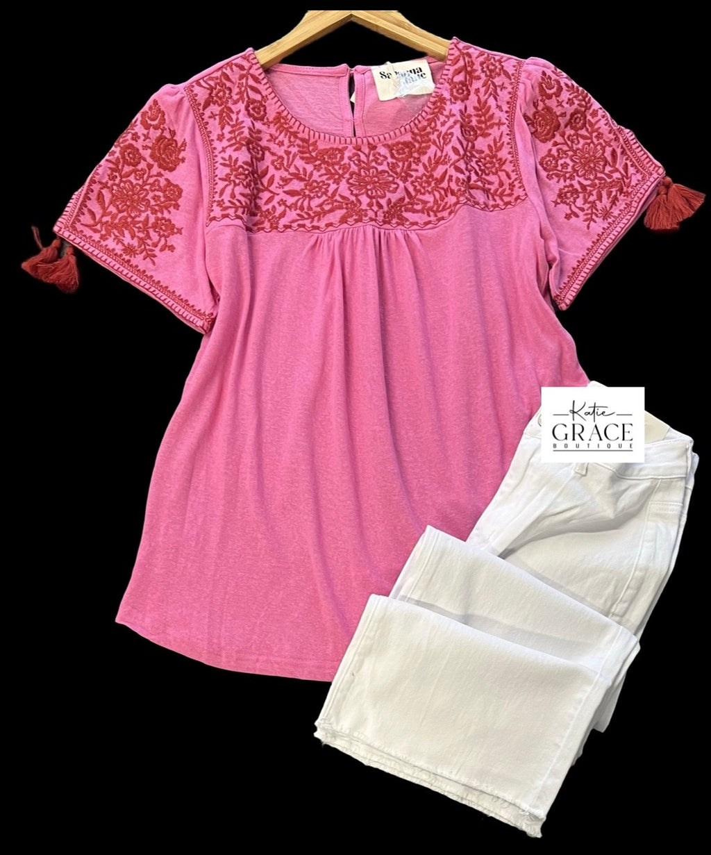 "Isabel" Embroidered Top - The Katie Grace Boutique