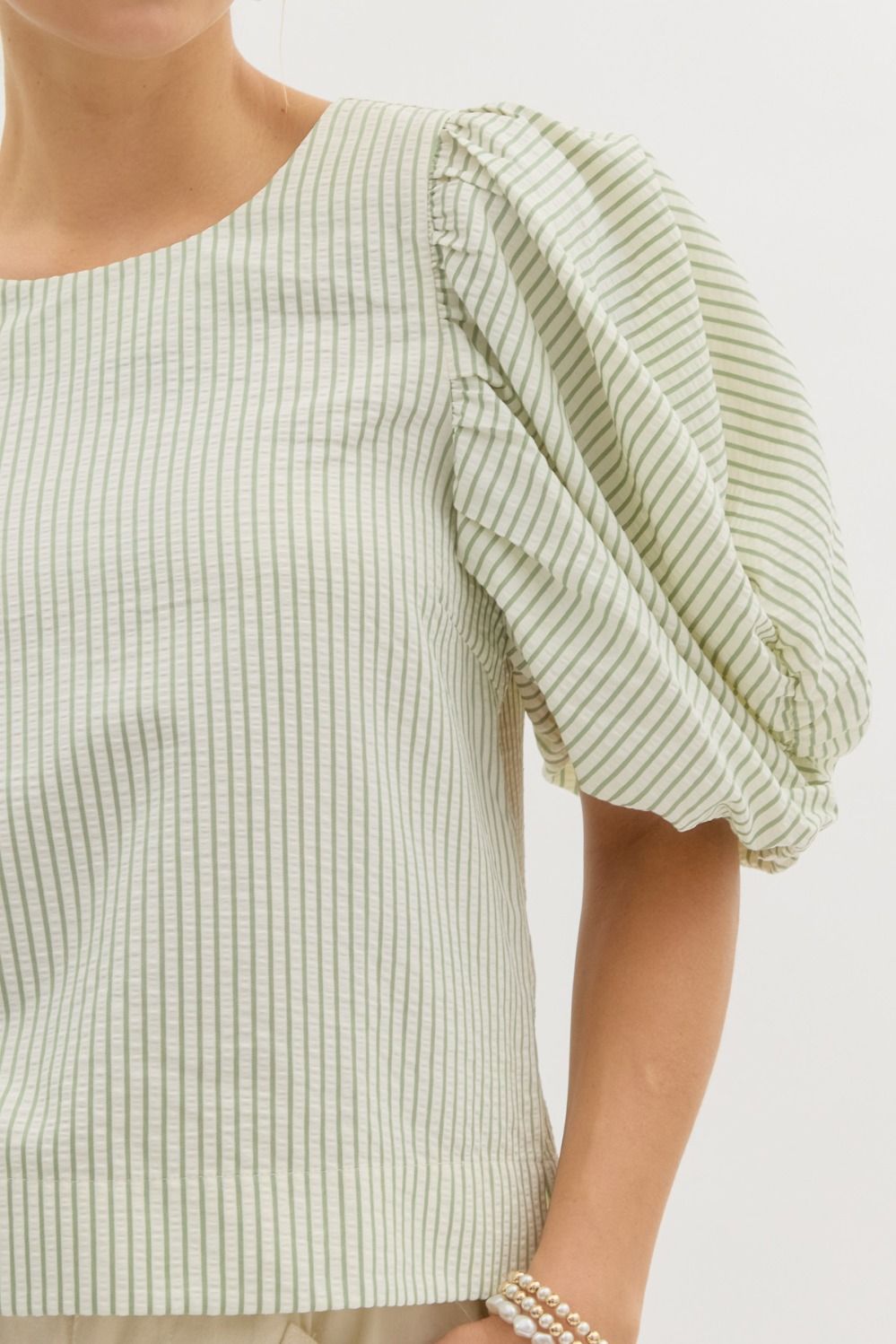 "Cherie" Seersucker Striped Blouse - The Katie Grace Boutique