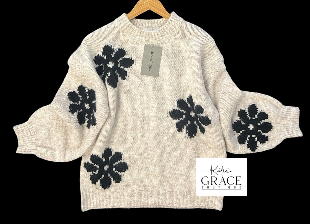 "Camille" Floral Sweater - The Katie Grace Boutique