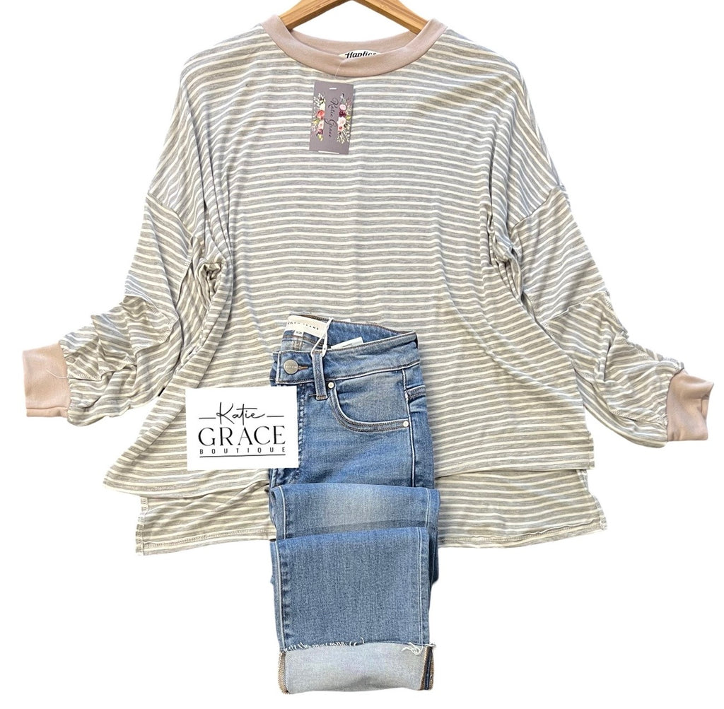 "Lyla" Striped Long Sleeve Tee - The Katie Grace Boutique