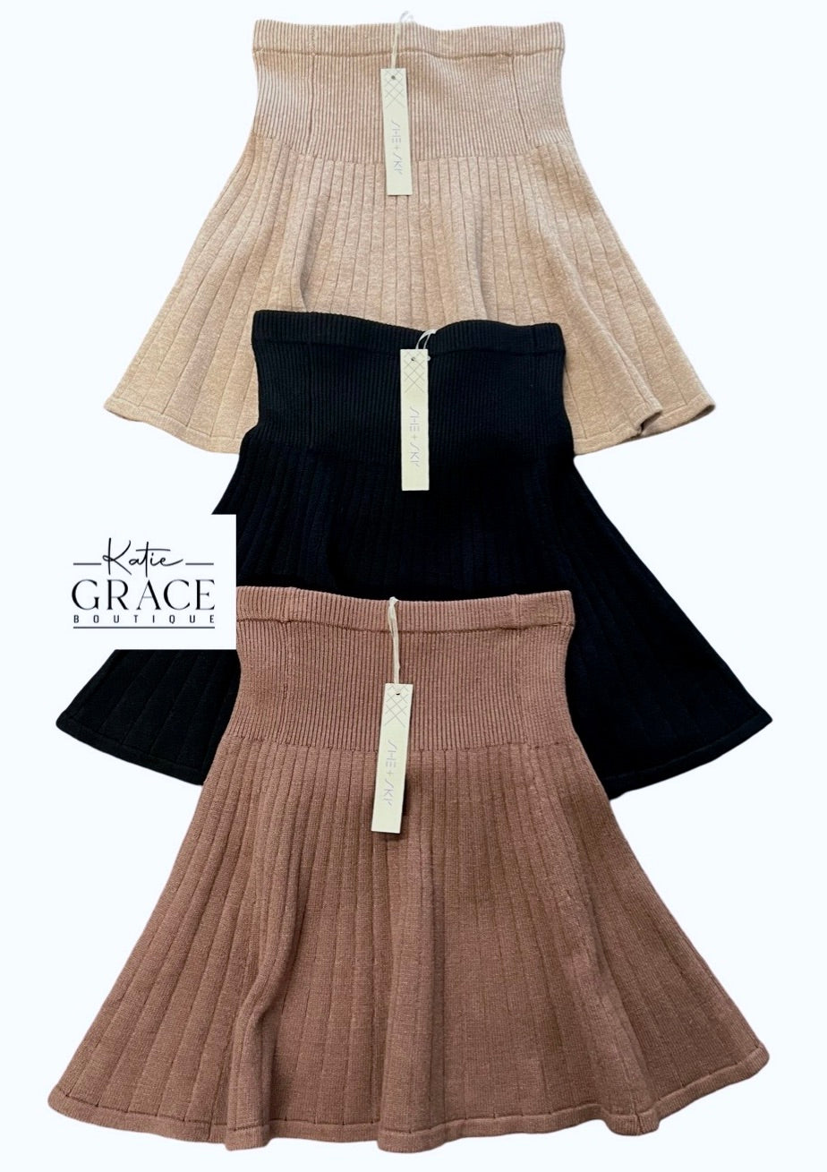 "Emma" Pleated Sweater Skirt, 3 colors - The Katie Grace Boutique