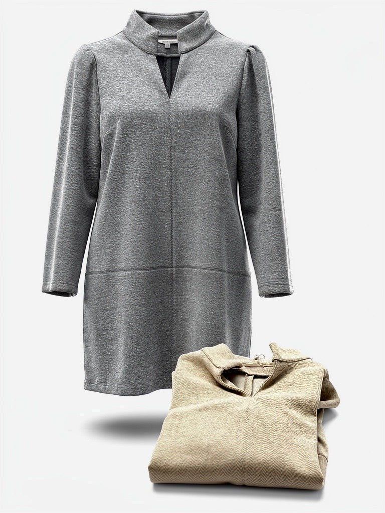 "Alicia" Herringbone Long Sleeve Dress - The Katie Grace Boutique