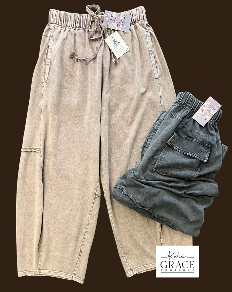 "Josie" Mineral Washed Barrel Pants, 2 colors - The Katie Grace Boutique