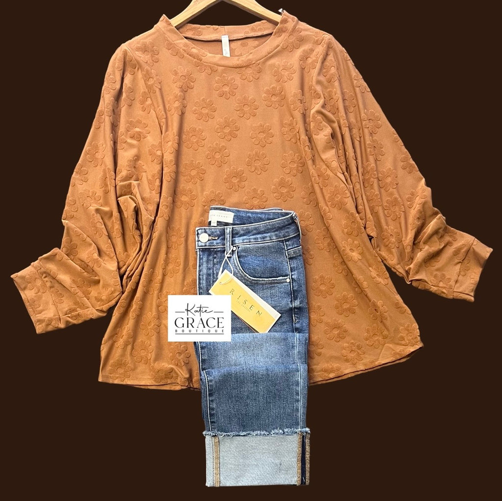 "Hanna" Tonal Velour Daisy Top, Plus - The Katie Grace Boutique