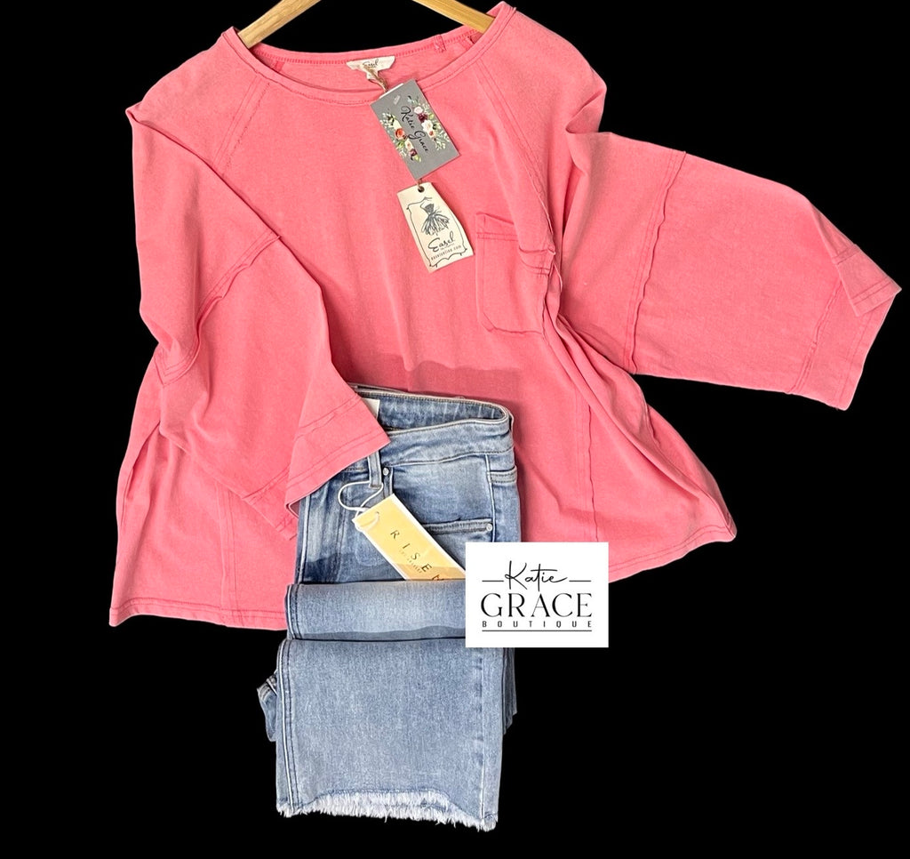 "Zoey" Mineral Washed Top - The Katie Grace Boutique