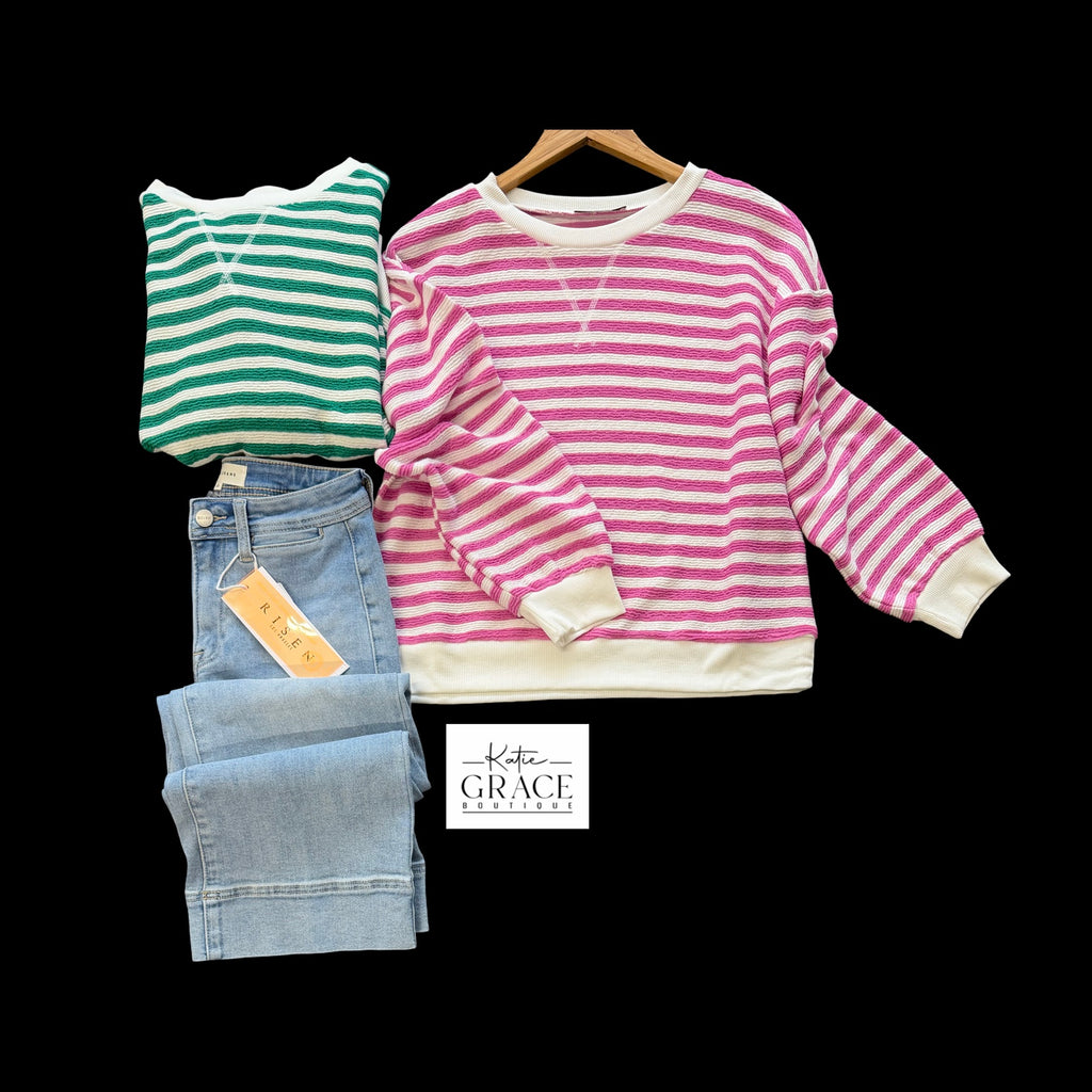 "Candi" Striped Pullover, 2 colors - The Katie Grace Boutique