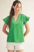 "Cassie" V Neck Blouse , Green - The Katie Grace Boutique