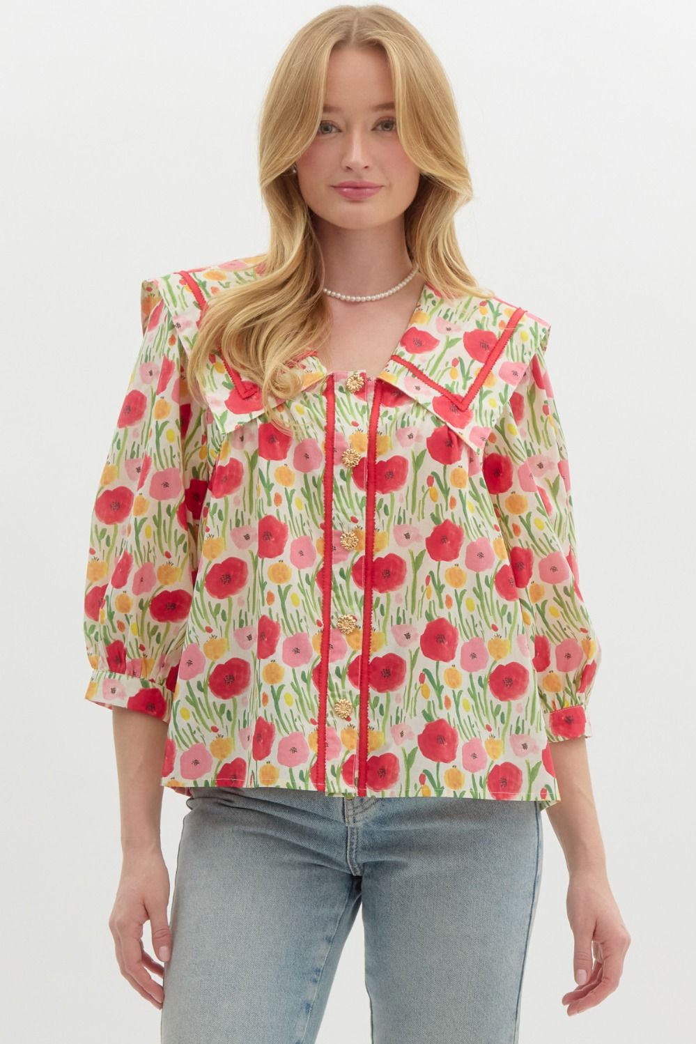 "Cheri" Collared Floral Blouse