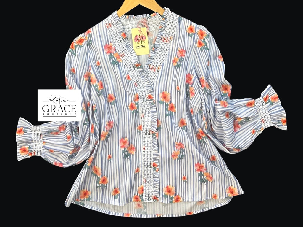 "Ariana" Floral Blouse - The Katie Grace Boutique