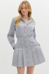 "Saylor" Striped Pleated Dress - The Katie Grace Boutique