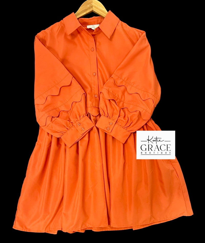 "Ophelia" Collared Dress with Scalloped Detail - The Katie Grace Boutique