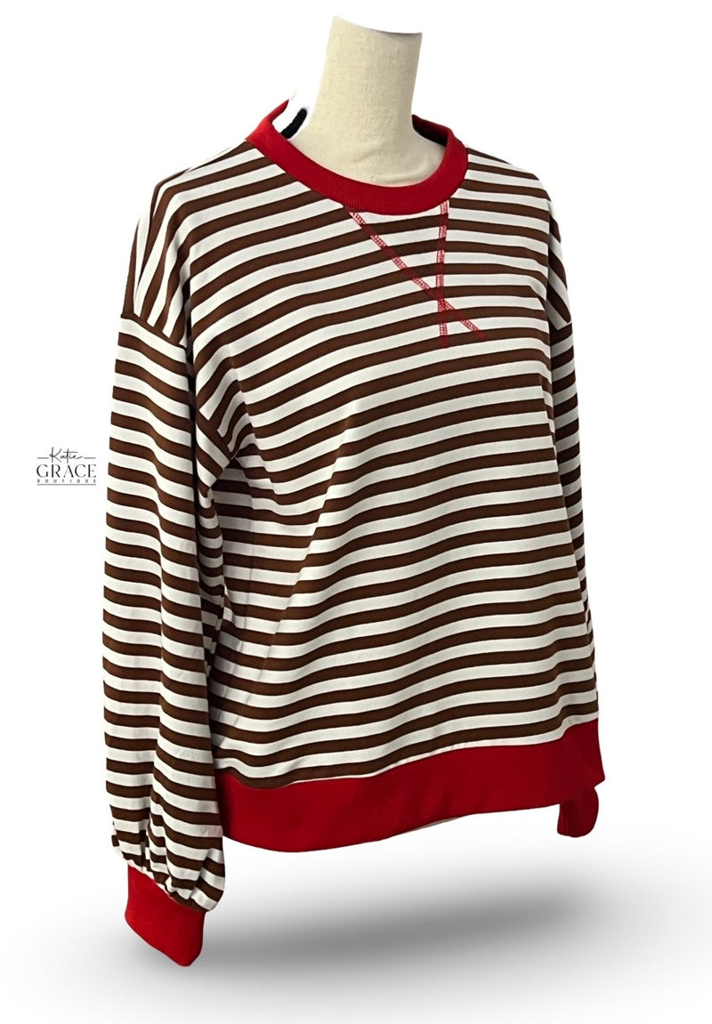 "Candi" Striped Pullover - The Katie Grace Boutique