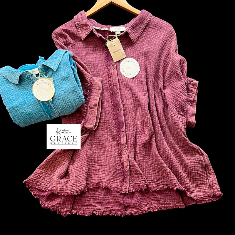 "Laney" Mineral Washed Cotton Blouse, Plus - The Katie Grace Boutique