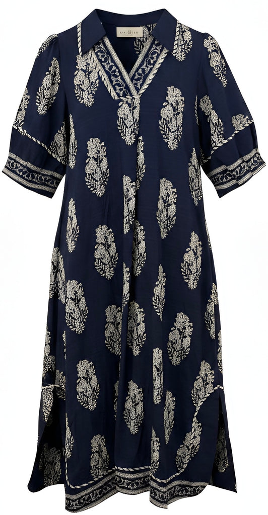 "Malita" Navy Midi Dress