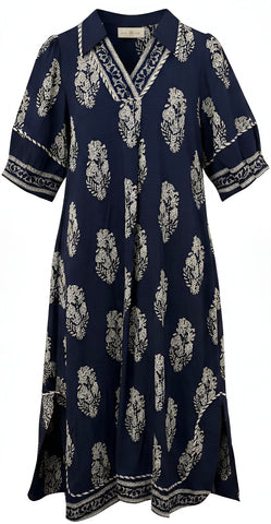 "Malita" Navy Midi Dress