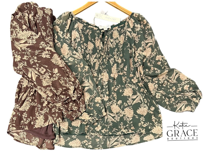 "Sage" Floral Blouse - The Katie Grace Boutique