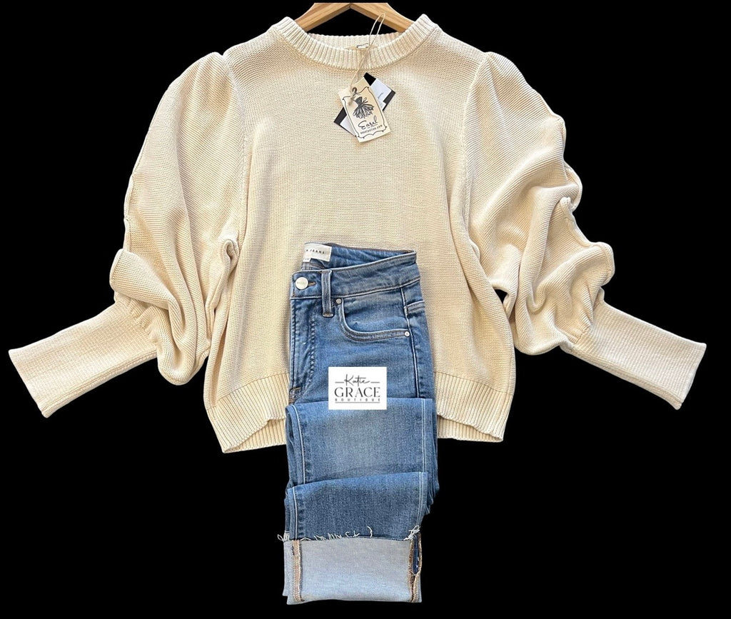 "Aurora" Mineral Washed Sweater, Ivory - The Katie Grace Boutique