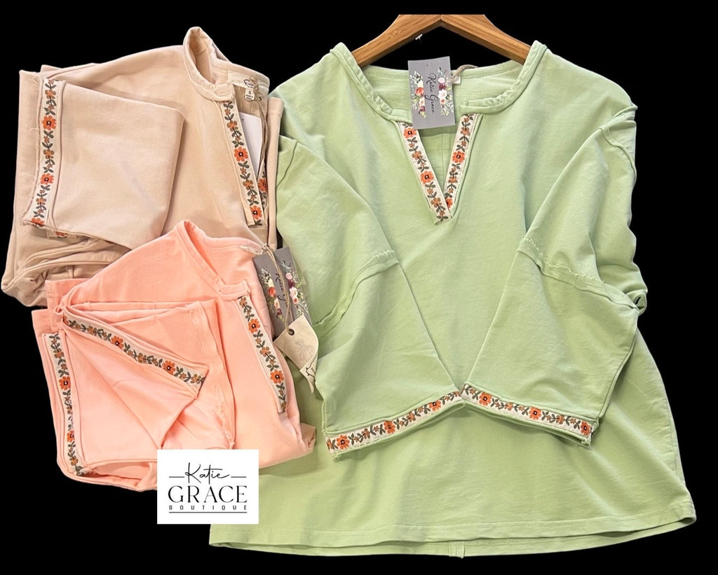 "Aubree" Embroidered Top, 3 colors - The Katie Grace Boutique