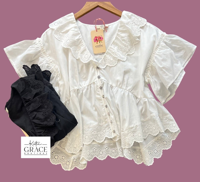"Chelsea" Flutter Sleeve Blouse, 2 colors - The Katie Grace Boutique