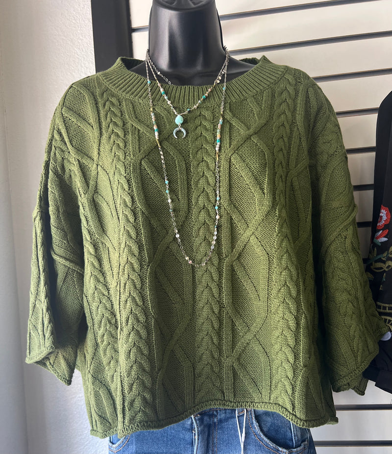 "Rassie" Cable Sweater, Olive