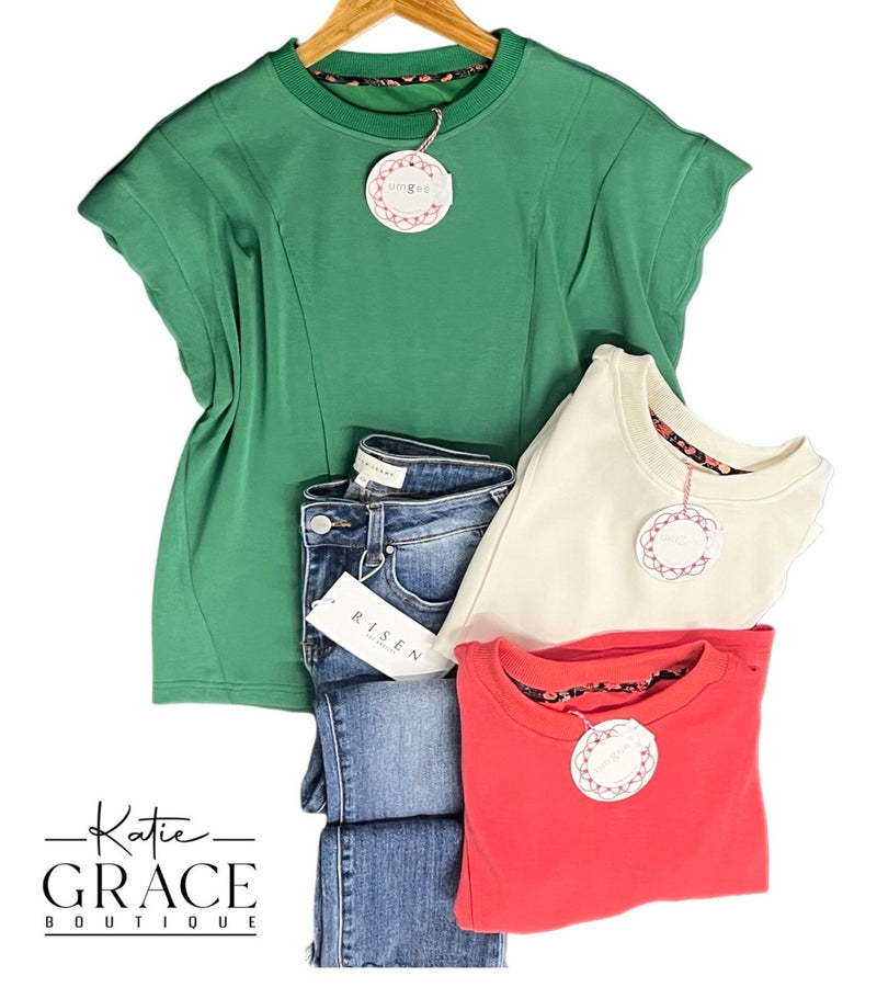 "Tanya" Scalloped Sleeve Top, 3 colors - The Katie Grace Boutique