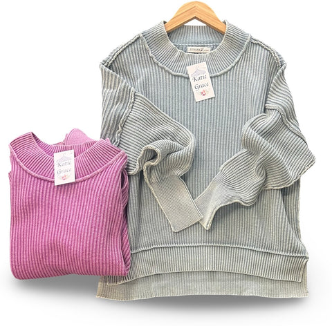 "Portia" Mineral Washed Sweater, 2 colors - The Katie Grace Boutique