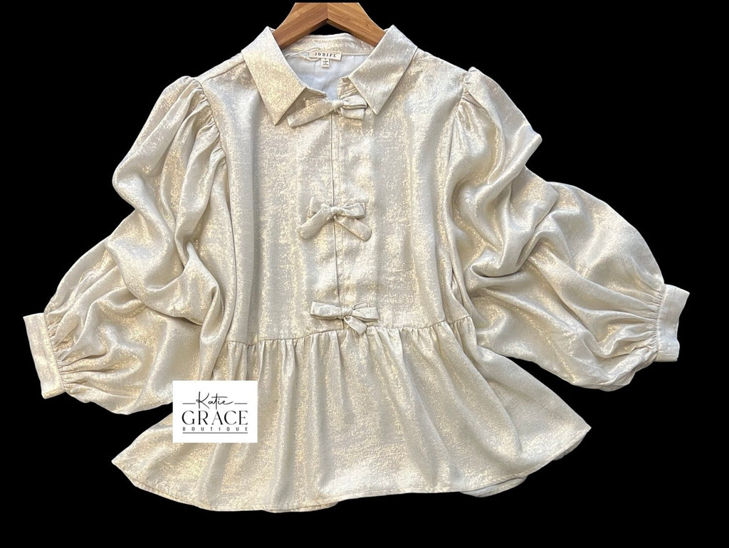 "Daphne" Shimmer Blouse - The Katie Grace Boutique