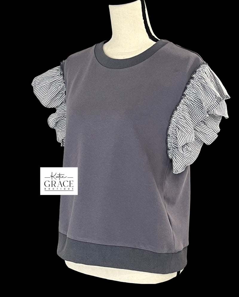 "Tabitha" Ruffled Sleeve Pullover