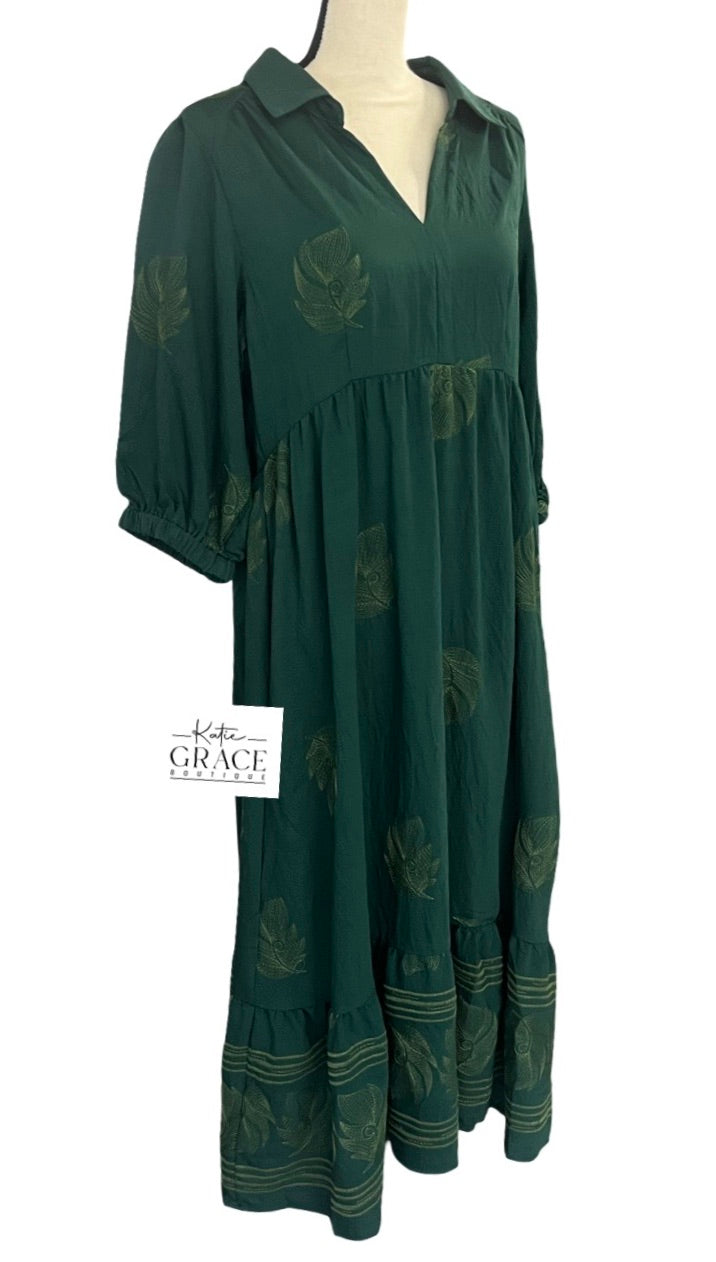 "Evie" Embroidered Midi Dress - The Katie Grace Boutique