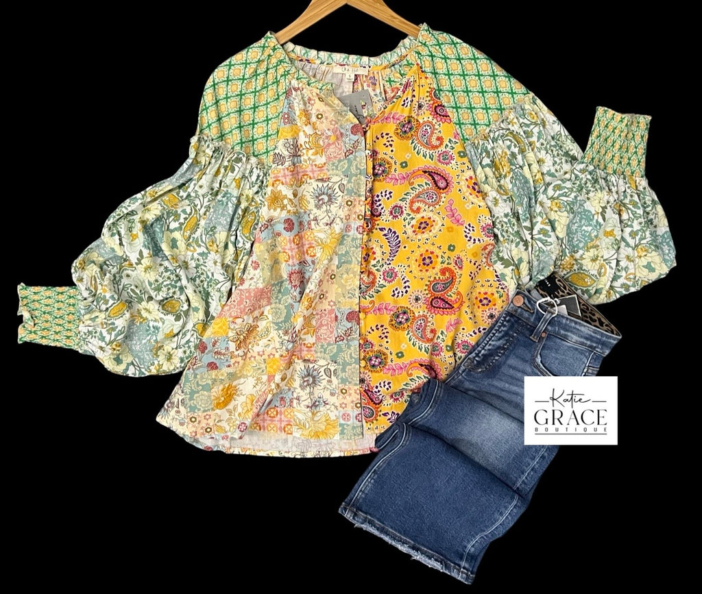 "Natalie" Mixed Print Blouse