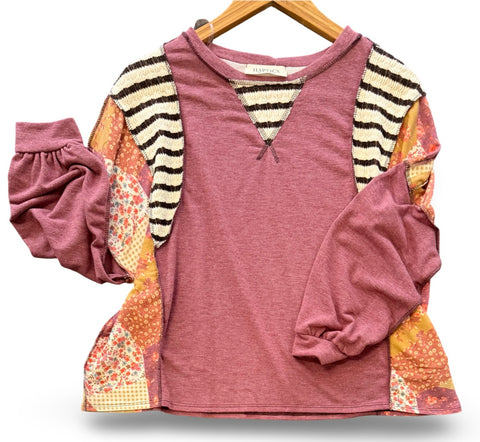 "Melody" Mixed Fabric Top