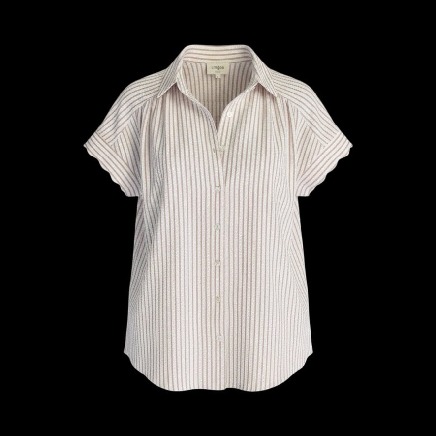 "Shea" Striped Blouse with Scalloped Sleeves, 2 colors - The Katie Grace Boutique