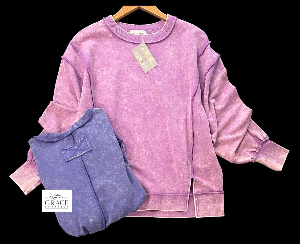 "Marla" Mineral Washed Pullover, 2 colors - The Katie Grace Boutique