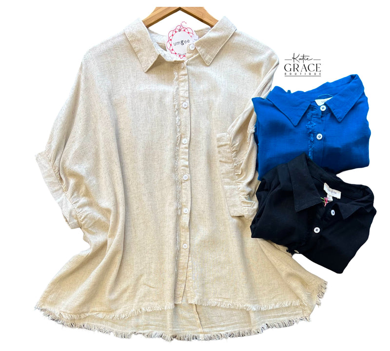 "Romana" Dolman Linen Blend Blouse, 3 colors - The Katie Grace Boutique