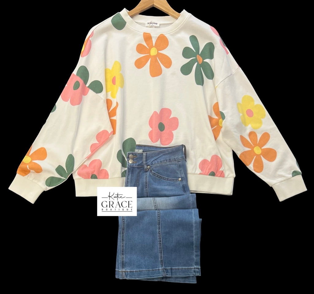 "Thea" Floral Pullover - The Katie Grace Boutique