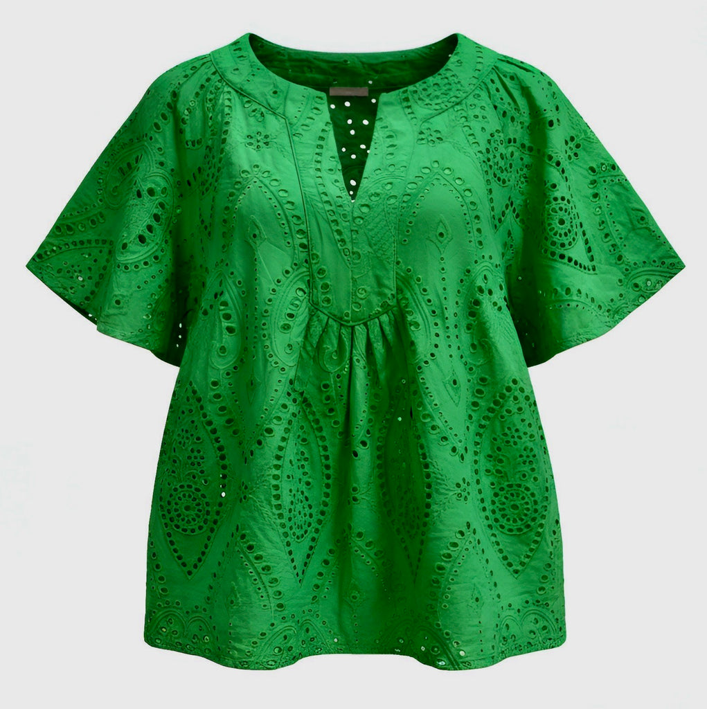 "Cris" Eyelet Blouse, Green - The Katie Grace Boutique
