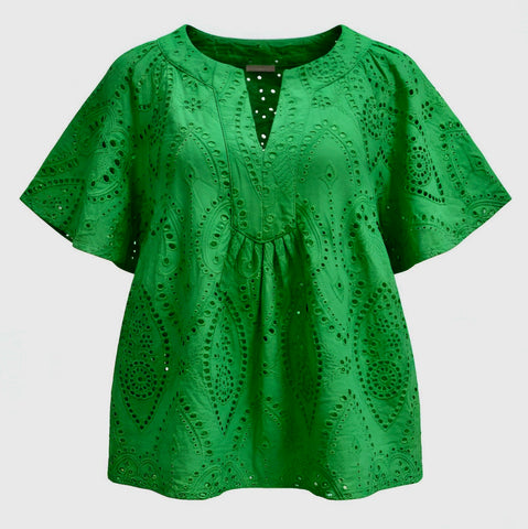 "Cris" Eyelet Blouse, Green - The Katie Grace Boutique