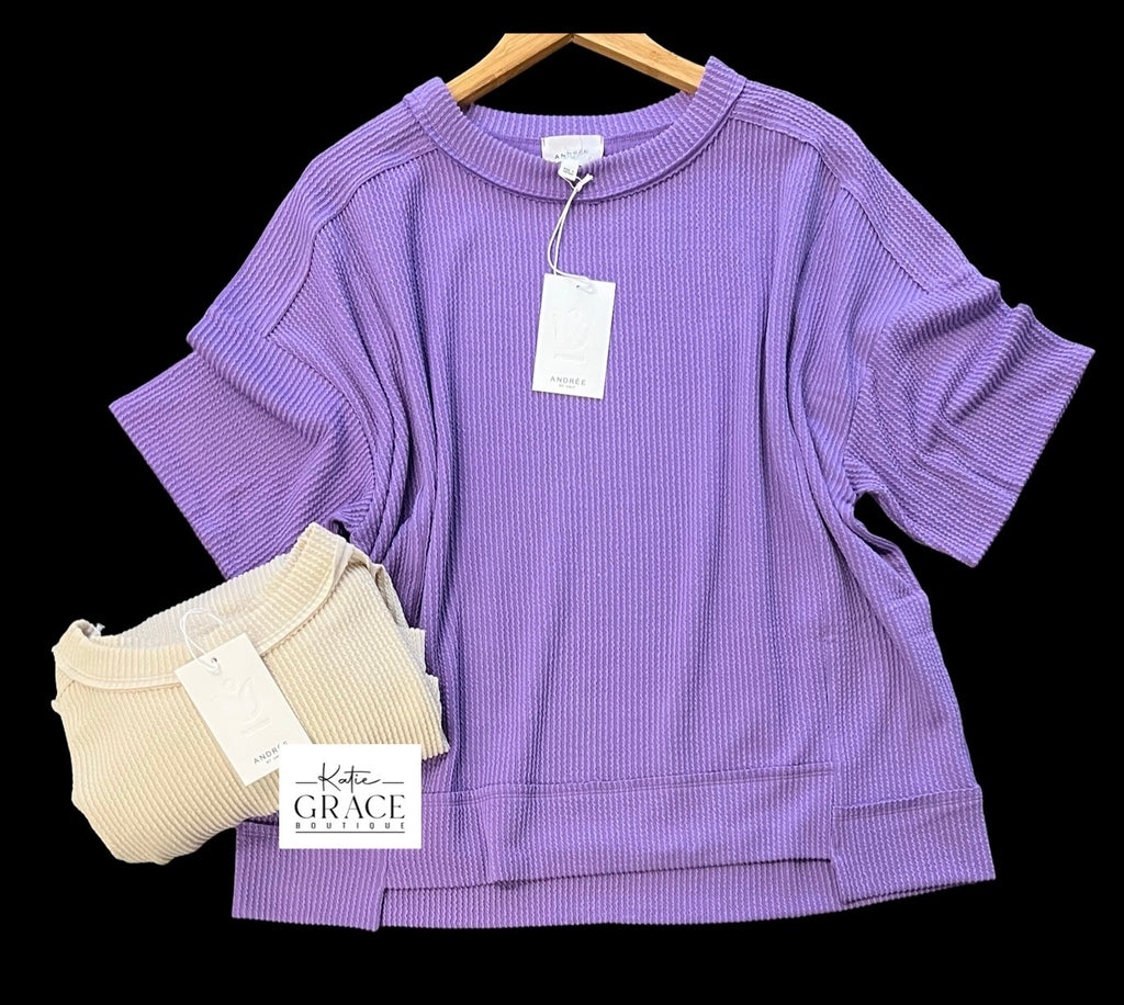 "Rachel" Curly Ribbed Top, 2 colors - The Katie Grace Boutique