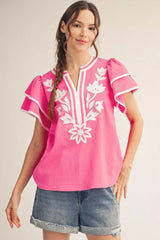 "Vera" Applique Blouse - The Katie Grace Boutique