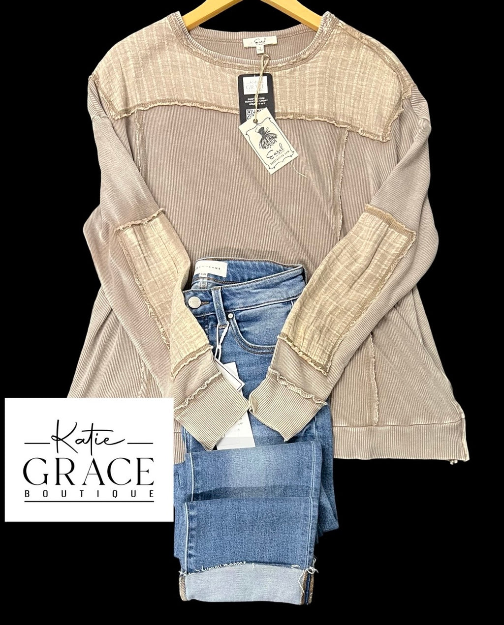 "Alice" Multi Textured Mineral Washed Top - The Katie Grace Boutique