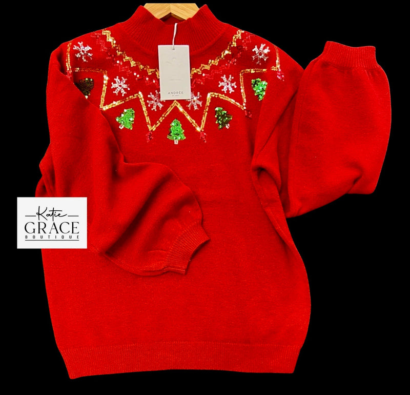 “Holly" Sequined Christmas Sweateri