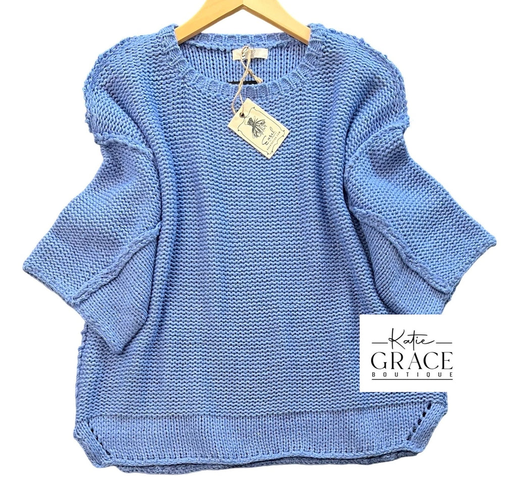 "Alaina" Chunky Knit Sweater, Periwinkle - The Katie Grace Boutique