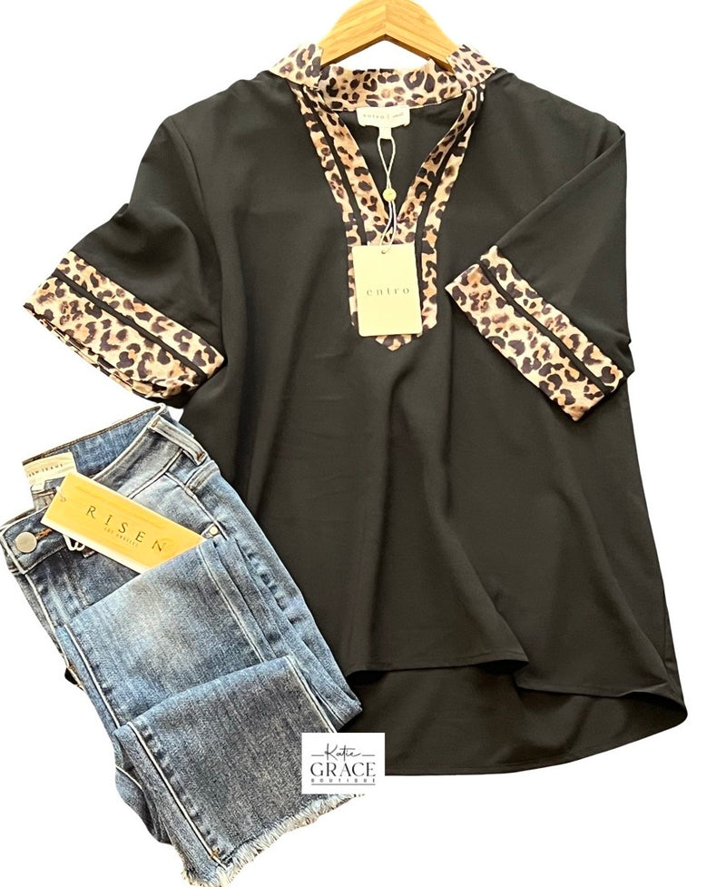 "Serena" Leopard Contrast Blouse