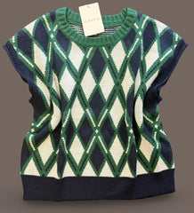 "Athena" Cap Sleeve Argyle Sweater - The Katie Grace Boutique