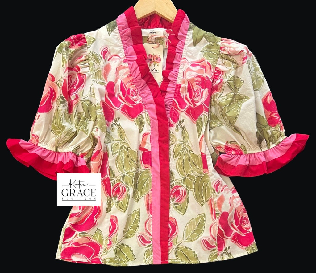 "Darla" Floral Blouse - The Katie Grace Boutique