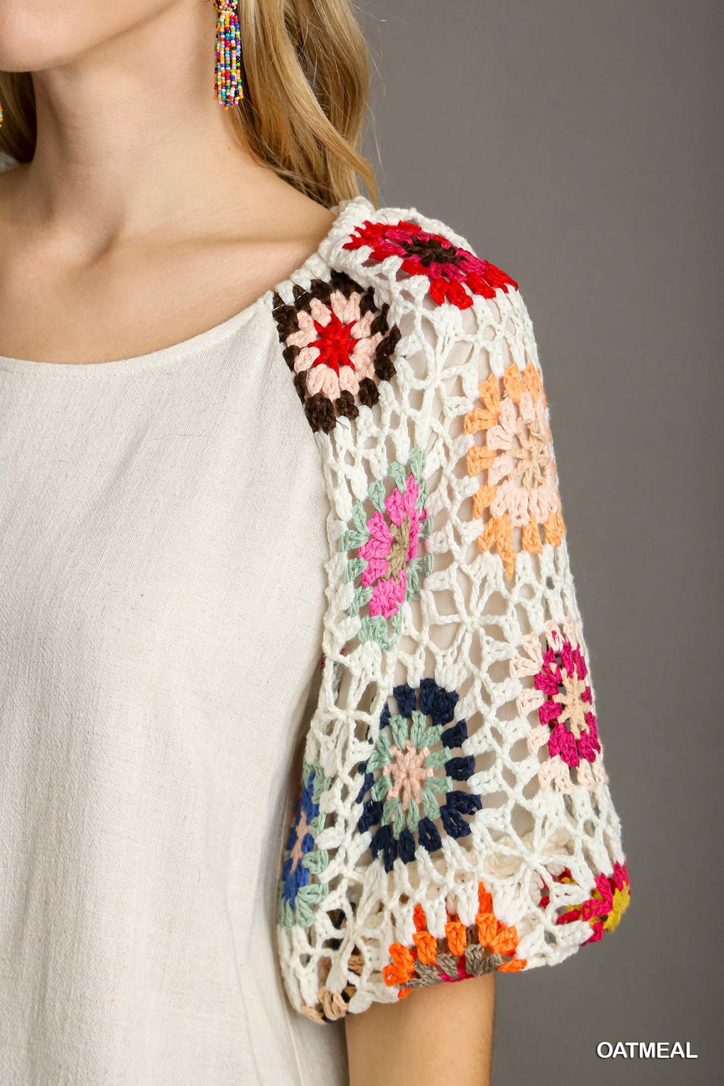 "Merissa" Linen Blouse with Crochet Sleeves - The Katie Grace Boutique