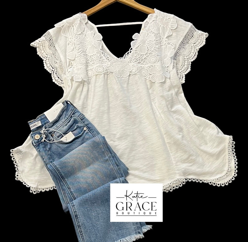 "Giselle" Crochet Flowy Top - The Katie Grace Boutique